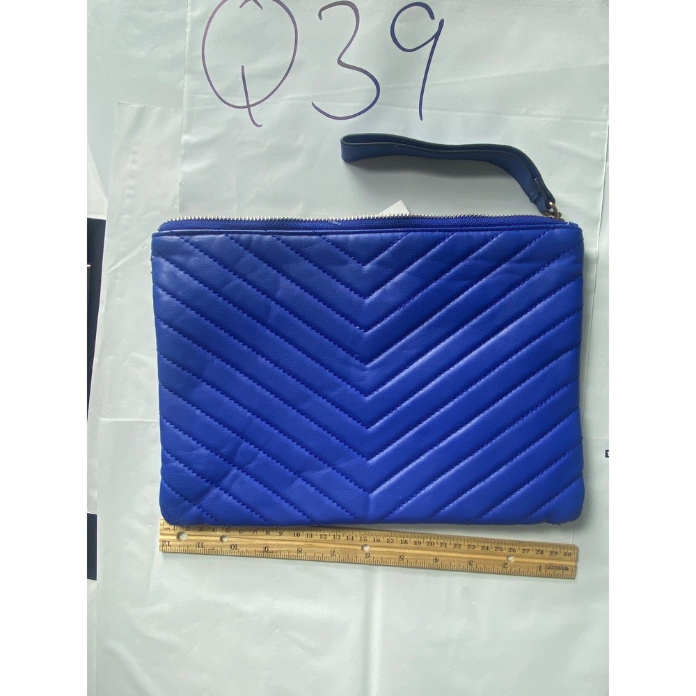 Blue Chevron Quilted Wristlet Clutch Purse Bag